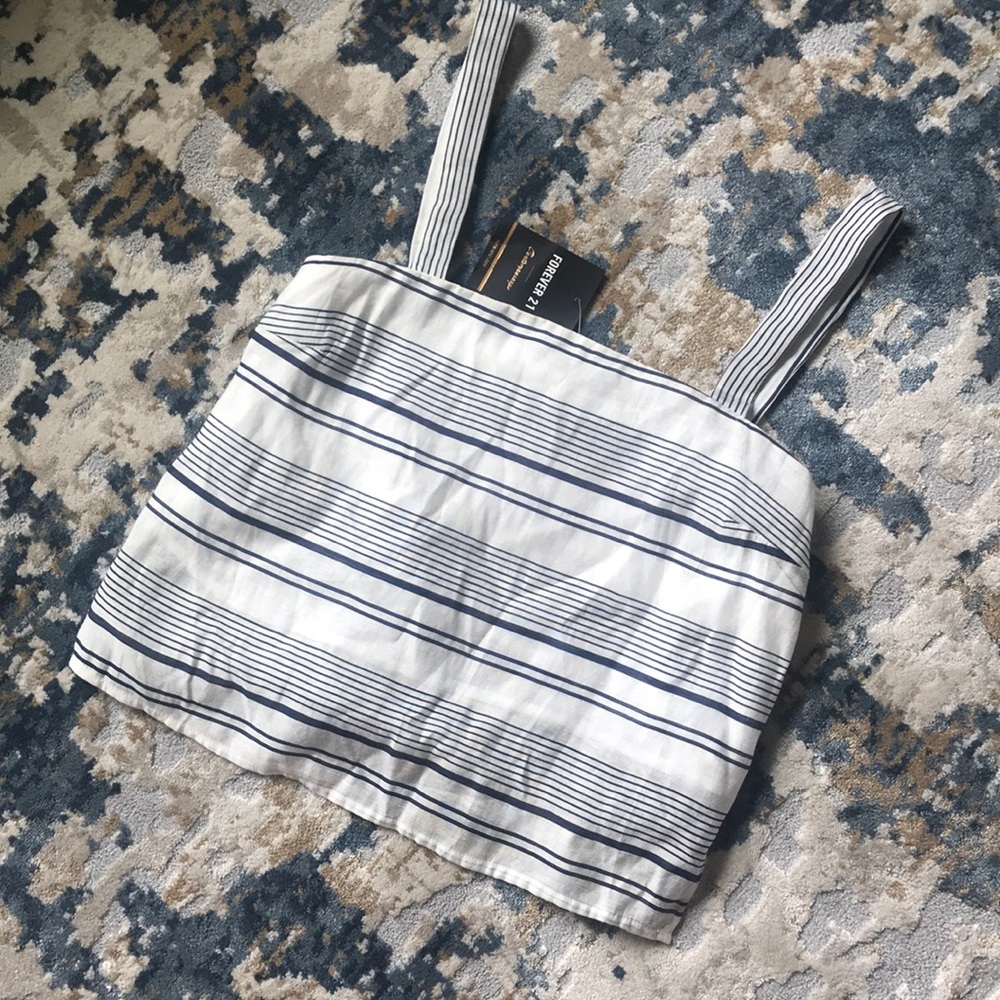 Forever 21 Linen Striped Crop Top, NWT - Picture 2 of 4